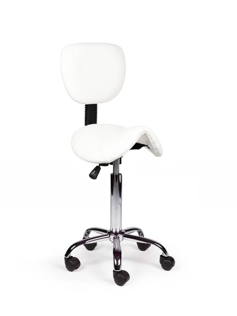 Ergonomische Zadelkruk Wit met Rugleuning – Verstelbare Zadelstoel met Wielen – Comfortabele Werkkruk voor Salon,-0
