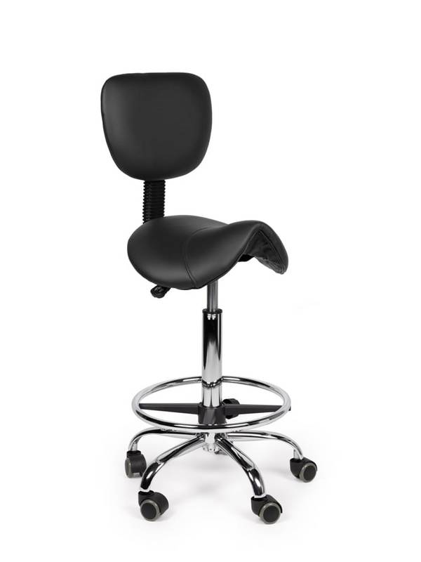 Ergonomische Zadelkruk Zwart met Rugleuning – Verstelbare Zadelstoel met Wielen – Comfortabele Werkkruk voor Salon,