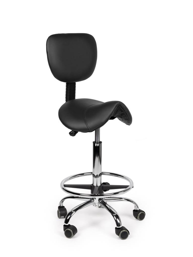 Ergonomische Zadelkruk Zwart met Rugleuning – Verstelbare Zadelstoel met Wielen – Comfortabele Werkkruk voor Salon,-0