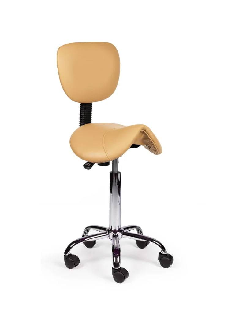 Ergonomische Zadelkruk Beige met Rugleuning – Verstelbare Zadelstoel met Wielen – Comfortabele Werkkruk voor Salon,-0