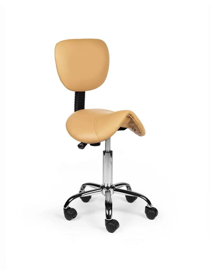 Ergonomische Zadelkruk Beige met Rugleuning – Verstelbare Zadelstoel met Wielen – Comfortabele Werkkruk voor Salon,-0