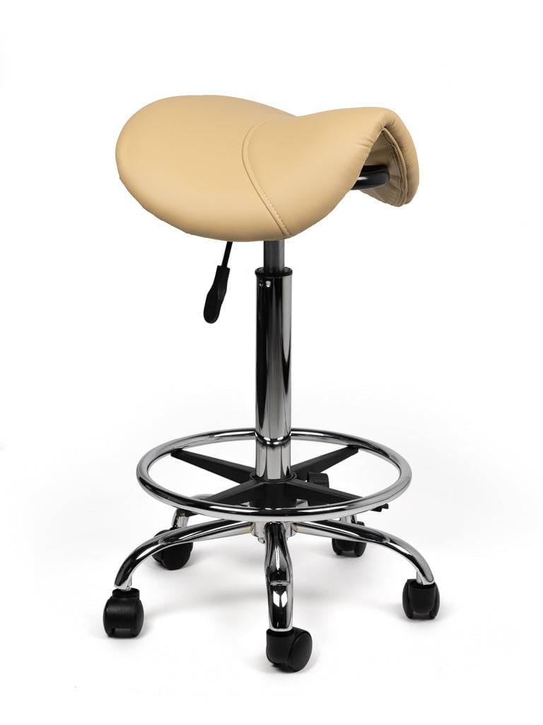 Zadelkruk Beige – Ergonomische Zadelstoel met Wielen – Verstelbare Werkkruk voor Salon, Kappers & Thuisgebruik --0