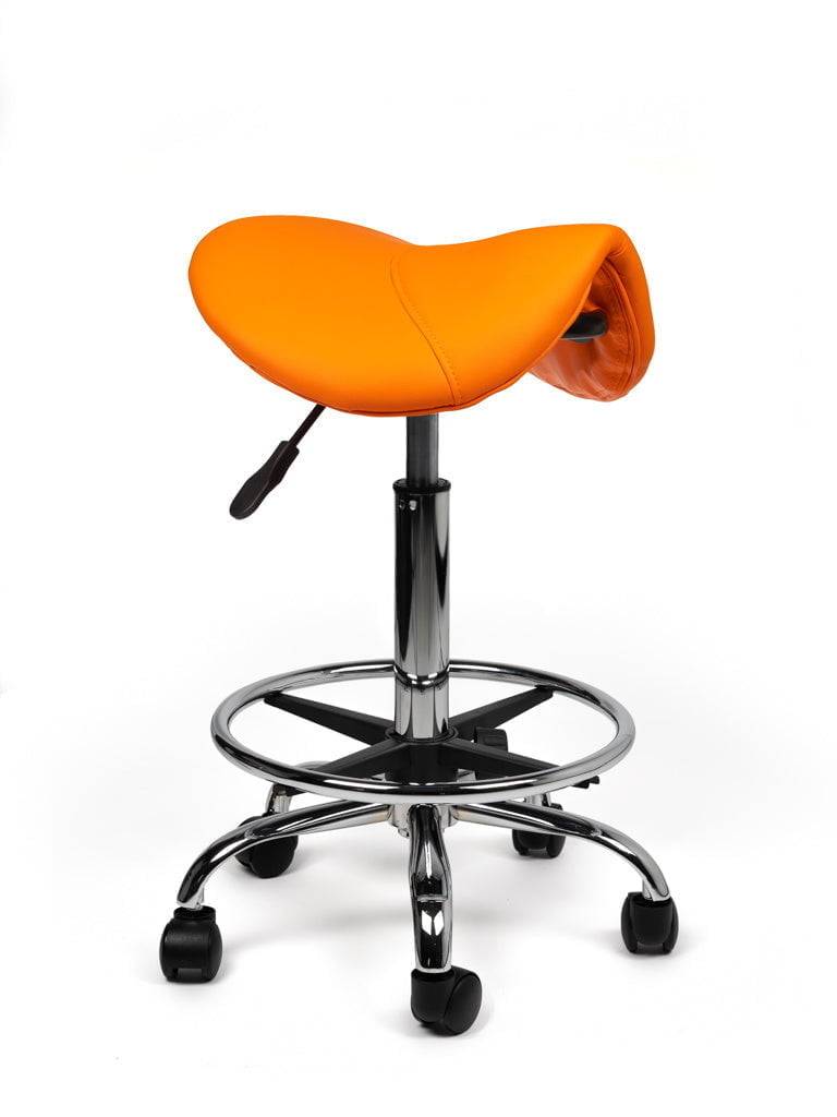 Zadelkruk Oranje – Ergonomische Zadelstoel met Wielen – Verstelbare Werkkruk voor Salon, Kappers & Thuisgebruik --0