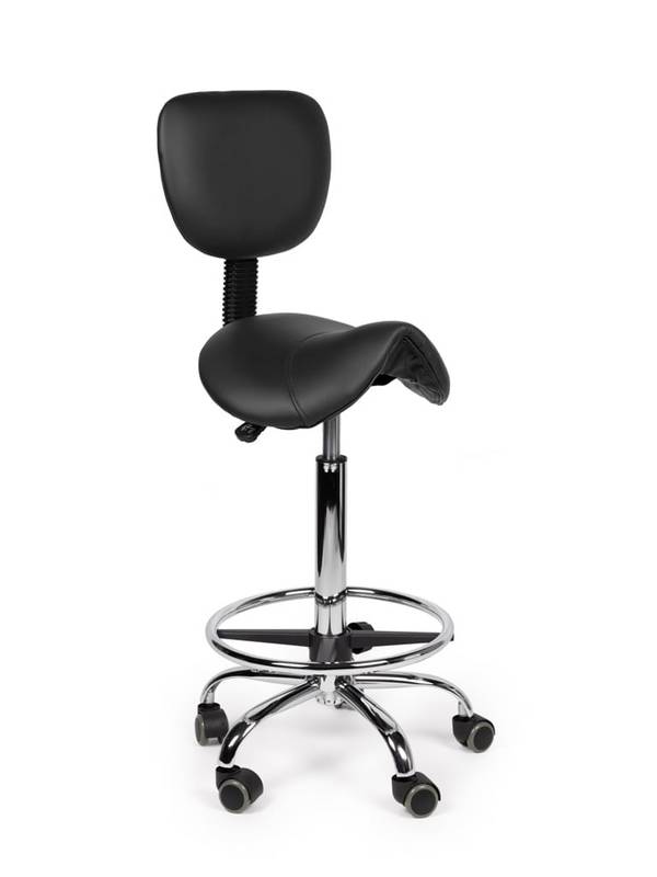 Ergonomische Zadelkruk Zwart met Rugleuning – Verstelbare Zadelstoel met Wielen – Comfortabele Werkkruk voor Salon,