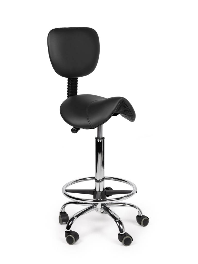 Ergonomische Zadelkruk Zwart met Rugleuning – Verstelbare Zadelstoel met Wielen – Comfortabele Werkkruk voor Salon,-0
