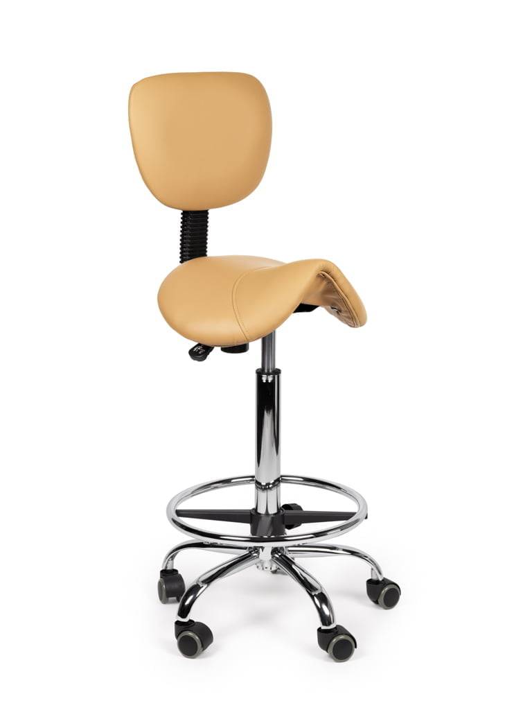 Ergonomische Zadelkruk Beige met Rugleuning – Verstelbare Zadelstoel met Wielen – Comfortabele Werkkruk voor Salon,-0