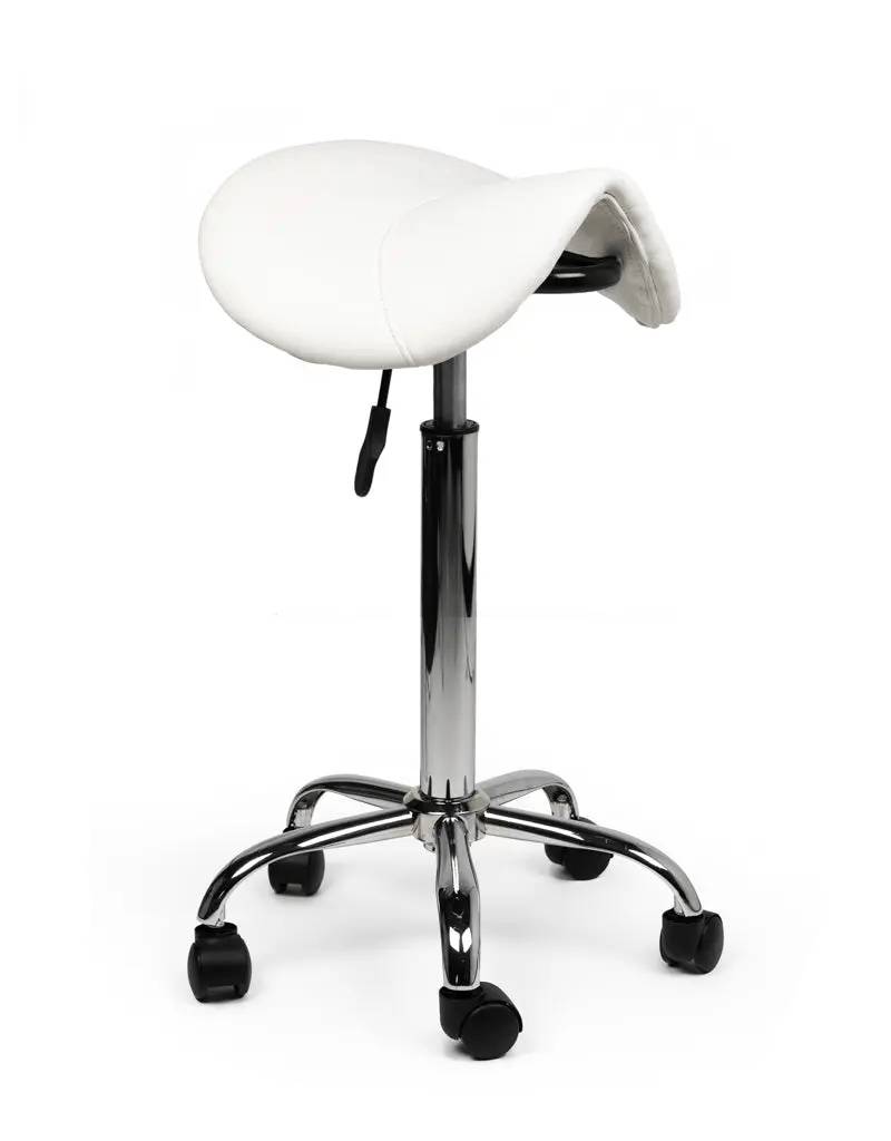 Zadelkruk Wit – Ergonomische Zadelstoel met Wielen – Verstelbare Werkkruk voor Salon, Kappers & Thuisgebruik --0