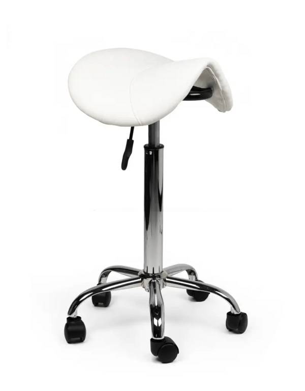 Zadelkruk Wit – Ergonomische Zadelstoel met Wielen – Verstelbare Werkkruk voor Salon, Kappers & Thuisgebruik -