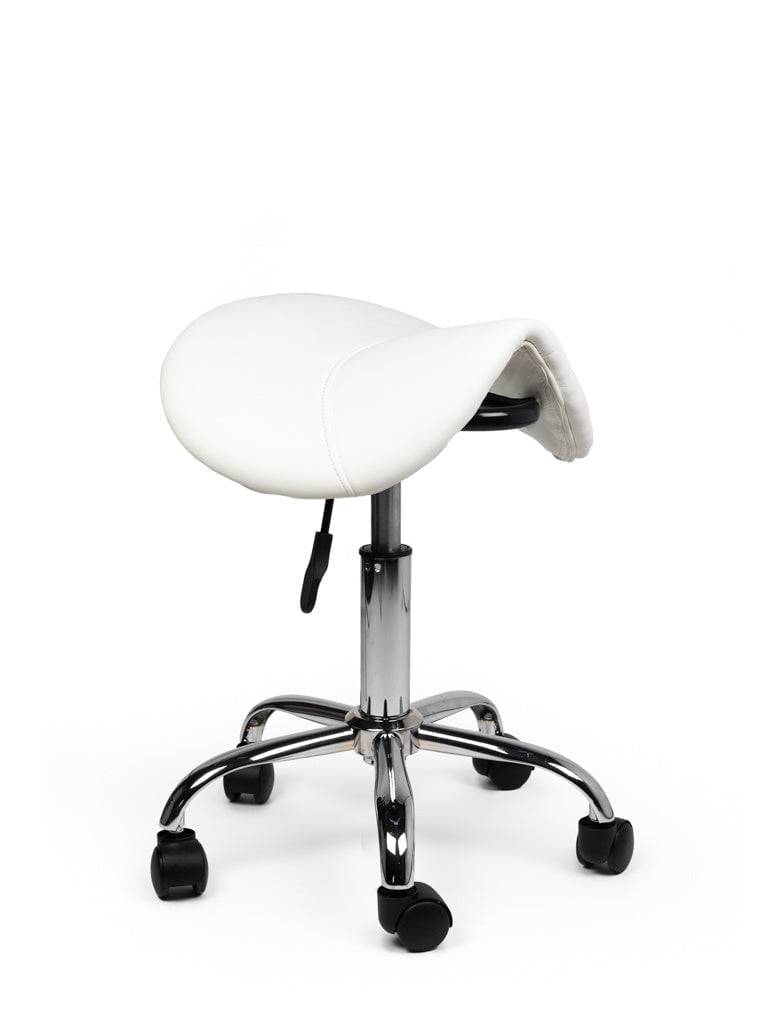 Zadelkruk Wit – Ergonomische Zadelstoel met Wielen – Verstelbare Werkkruk voor Salon, Kappers & Thuisgebruik --0
