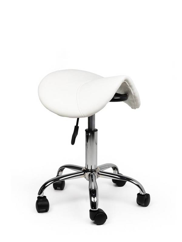 Zadelkruk Wit – Ergonomische Zadelstoel met Wielen – Verstelbare Werkkruk voor Salon, Kappers & Thuisgebruik -