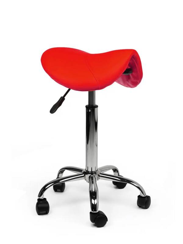 Zadelkruk Rood – Ergonomische Zadelstoel met Wielen – Verstelbare Werkkruk voor Salon, Kappers & Thuisgebruik -
