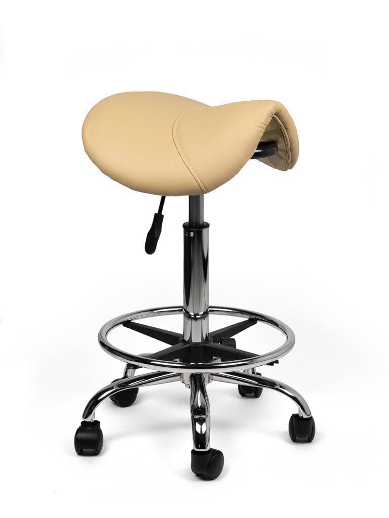 Zadelkruk Beige – Ergonomische Zadelstoel met Wielen – Verstelbare Werkkruk voor Salon, Kappers & Thuisgebruik --0