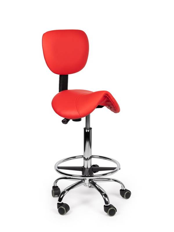 Ergonomische Zadelkruk Rood met Rugleuning – Verstelbare Zadelstoel met Wielen – Comfortabele Werkkruk voor Salon,
