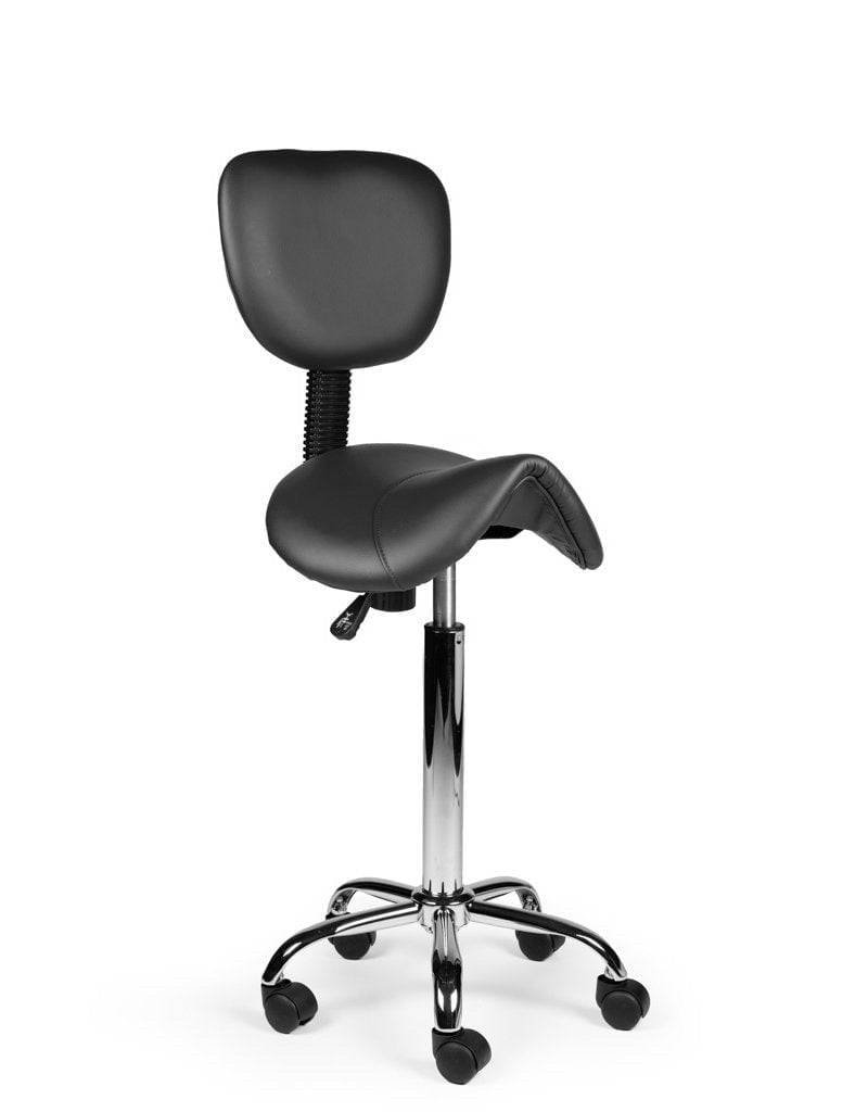 Ergonomische Zadelkruk Zwart met Rugleuning – Verstelbare Zadelstoel met Wielen – Comfortabele Werkkruk voor Salon,-0