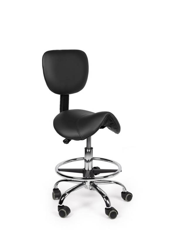 Ergonomische Zadelkruk Zwart met Rugleuning – Verstelbare Zadelstoel met Wielen – Comfortabele Werkkruk voor Salon,
