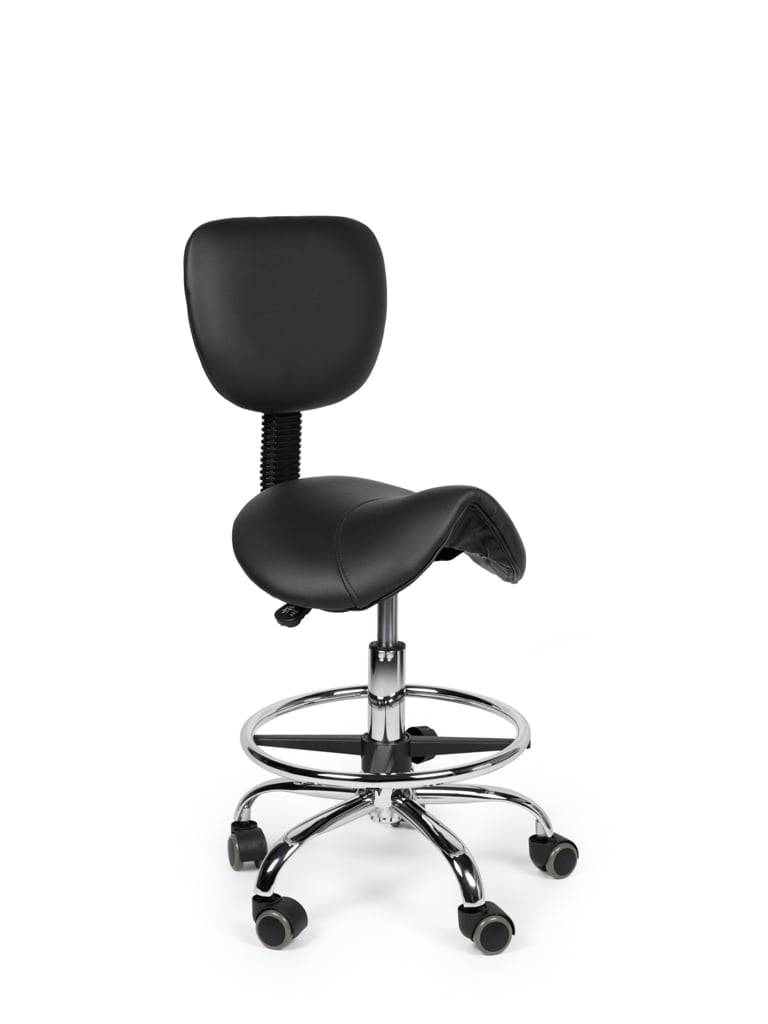 Ergonomische Zadelkruk Zwart met Rugleuning – Verstelbare Zadelstoel met Wielen – Comfortabele Werkkruk voor Salon,-0