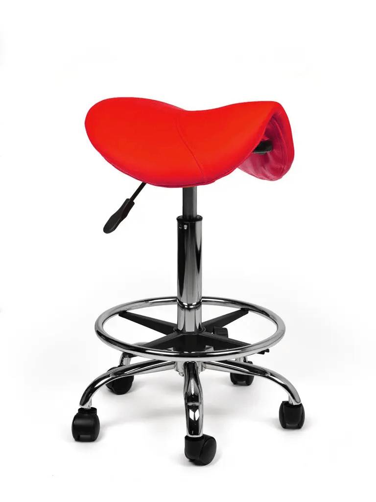 Zadelkruk Rood – Ergonomische Zadelstoel met Wielen – Verstelbare Werkkruk voor Salon, Kappers & Thuisgebruik --0