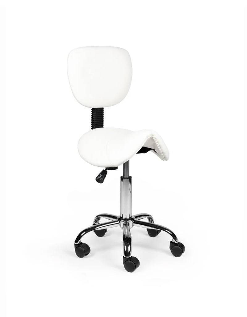 Ergonomische Zadelkruk Wit met Rugleuning – Verstelbare Zadelstoel met Wielen – Comfortabele Werkkruk voor Salon,-0