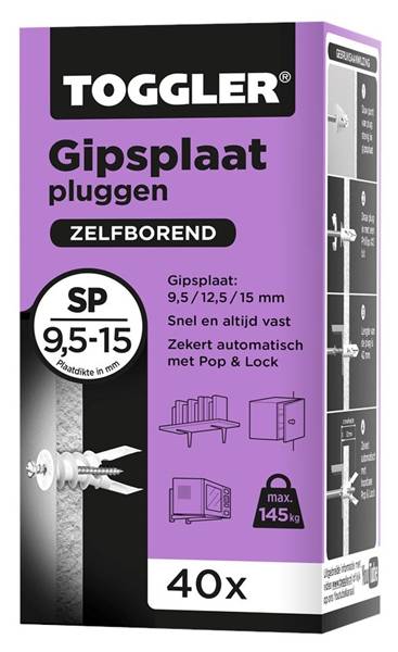 Gipsplaatplug Toggler Sp Zelfborend Doos 40 Stuks-0