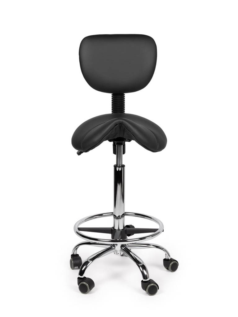 Ergonomische Zadelkruk Zwart met Rugleuning – Verstelbare Zadelstoel met Wielen – Comfortabele Werkkruk voor Salon,-2