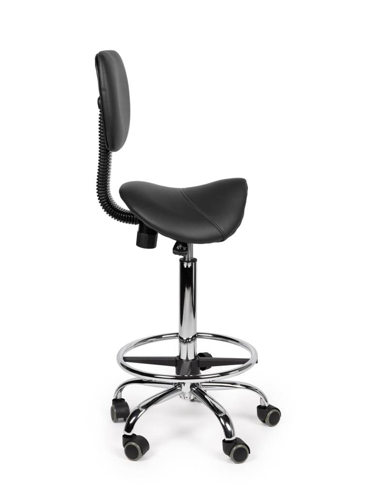 Ergonomische Zadelkruk Zwart met Rugleuning – Verstelbare Zadelstoel met Wielen – Comfortabele Werkkruk voor Salon,-3