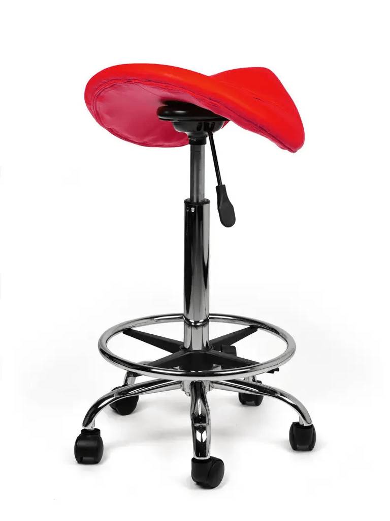 Zadelkruk Rood – Ergonomische Zadelstoel met Wielen – Verstelbare Werkkruk voor Salon, Kappers & Thuisgebruik --3
