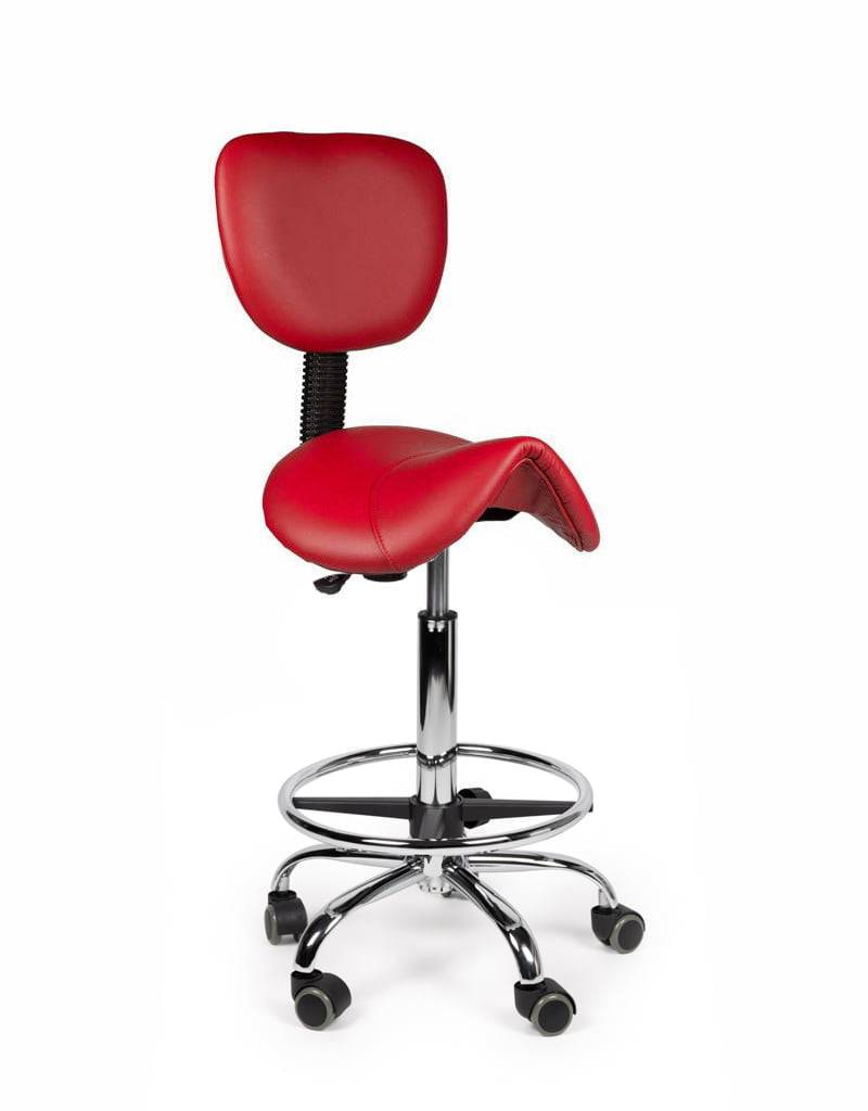 Ergonomische Zadelkruk met Rugleuning Rood op Wielen-3