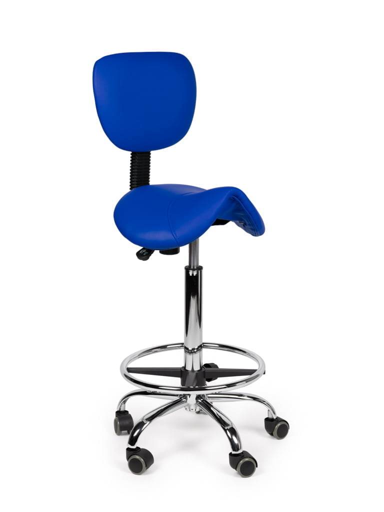 Ergonomische Zadelkruk Blauw met Rugleuning – Verstelbare Zadelstoel met Wielen – Comfortabele Werkkruk voor Salon,-0