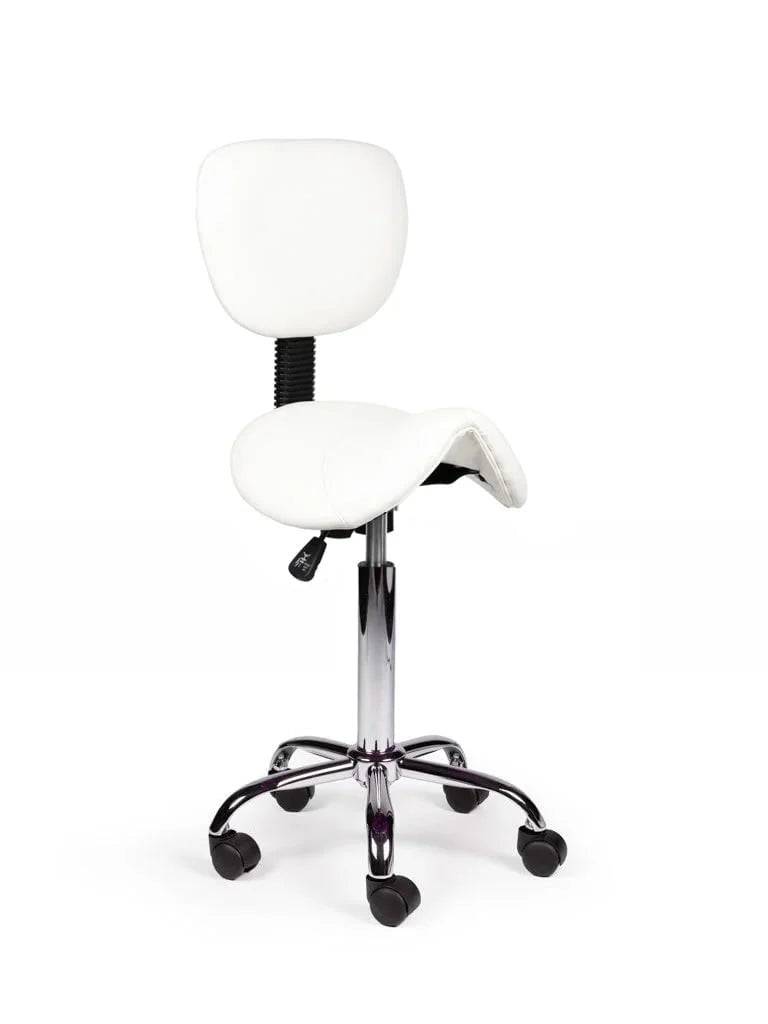 Ergonomische Zadelkruk met Rugleuning Wit op Wielen-2