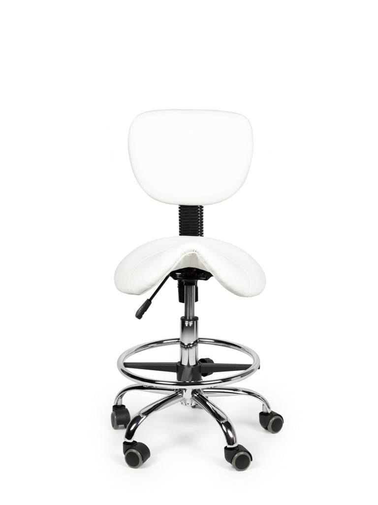 Ergonomische Zadelkruk Wit met Rugleuning – Verstelbare Zadelstoel met Wielen – Comfortabele Werkkruk voor Salon,-2