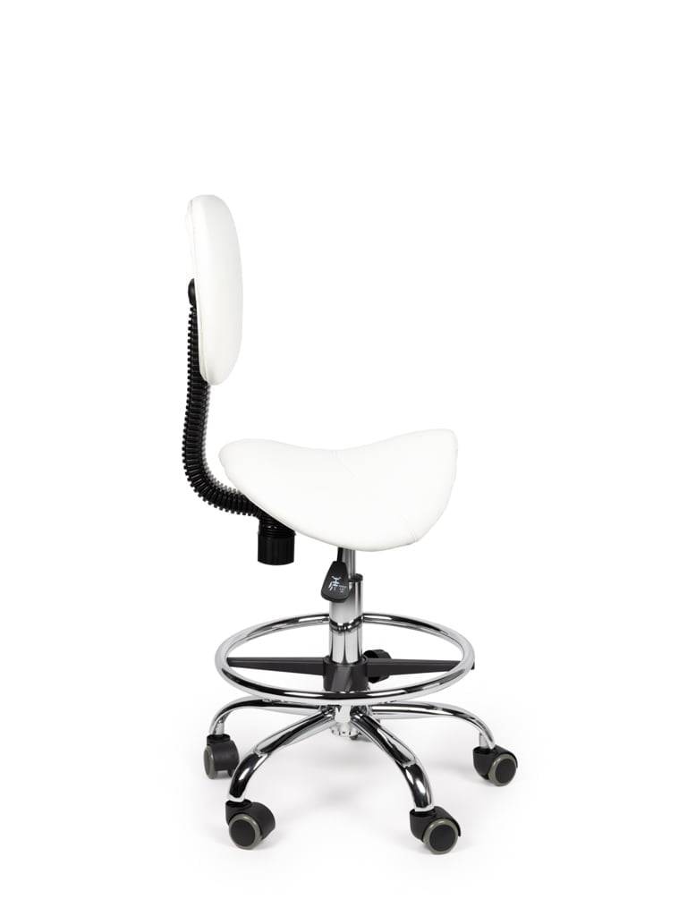 Ergonomische Zadelkruk Wit met Rugleuning – Verstelbare Zadelstoel met Wielen – Comfortabele Werkkruk voor Salon,-3