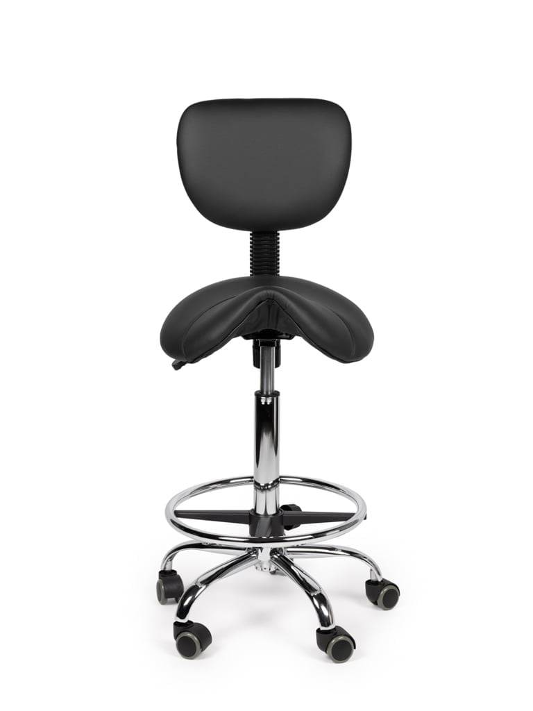 Ergonomische Zadelkruk Zwart met Rugleuning – Verstelbare Zadelstoel met Wielen – Comfortabele Werkkruk voor Salon,-2