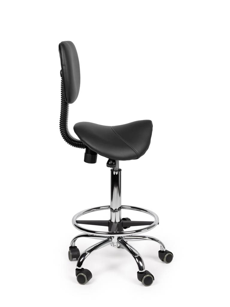 Ergonomische Zadelkruk Zwart met Rugleuning – Verstelbare Zadelstoel met Wielen – Comfortabele Werkkruk voor Salon,-3