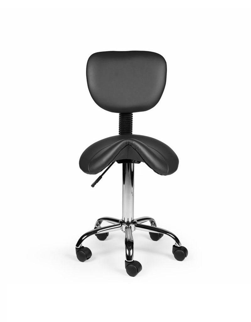 Ergonomische Zadelkruk Zwart met Rugleuning – Verstelbare Zadelstoel met Wielen – Comfortabele Werkkruk voor Salon,-2