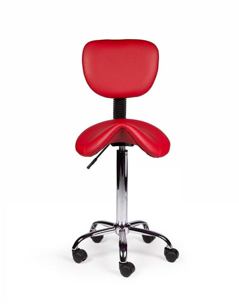 Ergonomische Zadelkruk Rood met Rugleuning – Verstelbare Zadelstoel met Wielen – Comfortabele Werkkruk voor Salon,-2