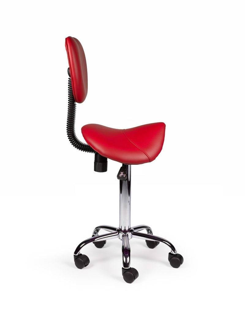 Ergonomische Zadelkruk Rood met Rugleuning – Verstelbare Zadelstoel met Wielen – Comfortabele Werkkruk voor Salon,-3