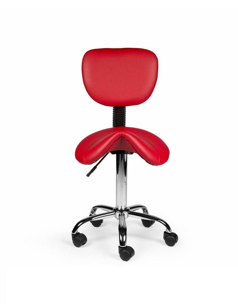 Ergonomische Zadelkruk Rood met Rugleuning – Verstelbare Zadelstoel met Wielen – Comfortabele Werkkruk voor Salon,-2