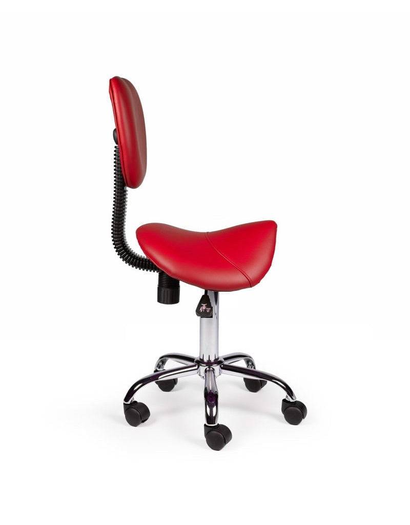 Ergonomische Zadelkruk Rood met Rugleuning – Verstelbare Zadelstoel met Wielen – Comfortabele Werkkruk voor Salon,-3