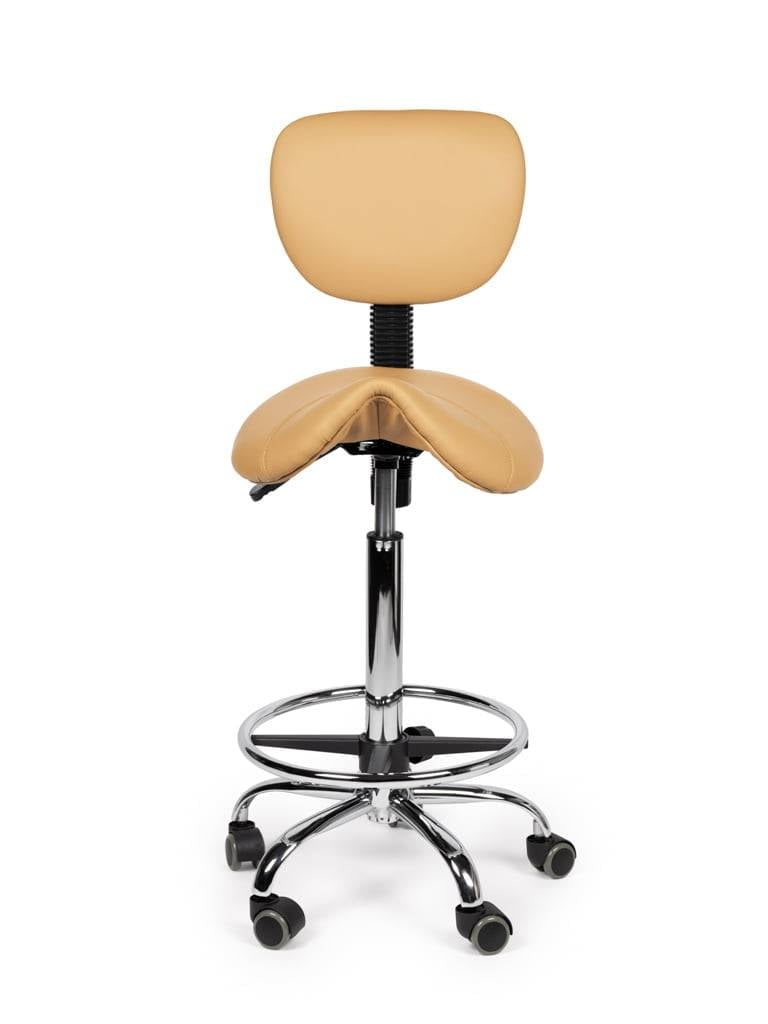 Ergonomische Zadelkruk Beige met Rugleuning – Verstelbare Zadelstoel met Wielen – Comfortabele Werkkruk voor Salon,-2