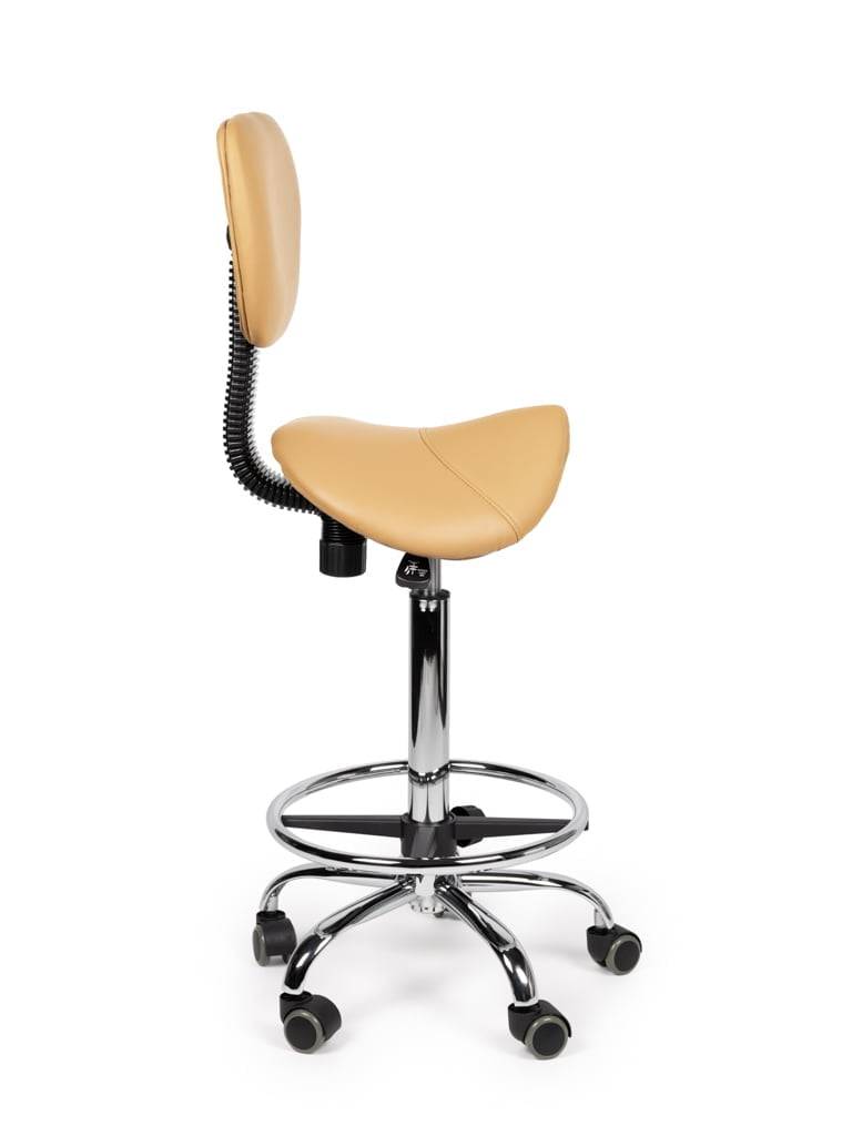 Ergonomische Zadelkruk Beige met Rugleuning – Verstelbare Zadelstoel met Wielen – Comfortabele Werkkruk voor Salon,-3
