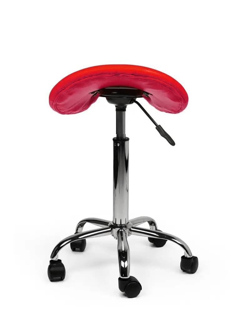 Zadelkruk Rood – Ergonomische Zadelstoel met Wielen – Verstelbare Werkkruk voor Salon, Kappers & Thuisgebruik --3