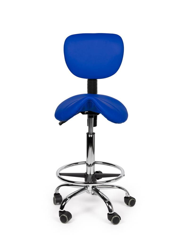 Ergonomische Zadelkruk Blauw met Rugleuning – Verstelbare Zadelstoel met Wielen – Comfortabele Werkkruk voor Salon,-2