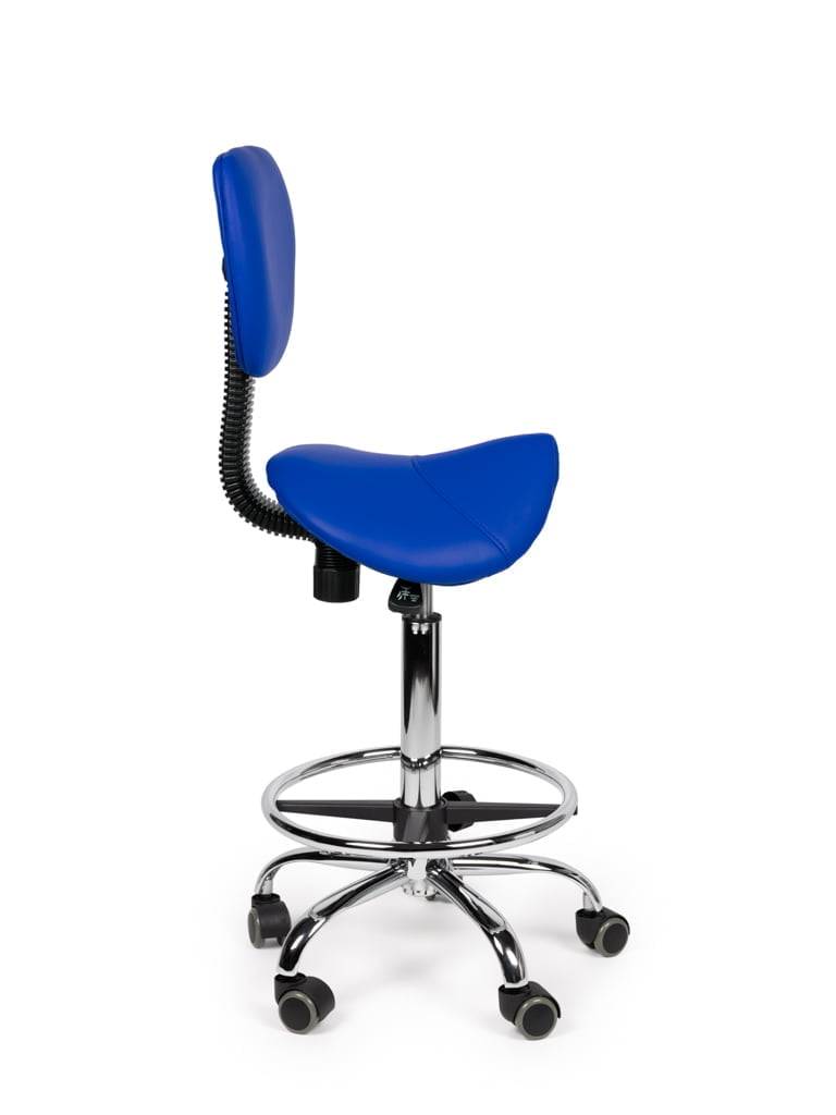 Ergonomische Zadelkruk Blauw met Rugleuning – Verstelbare Zadelstoel met Wielen – Comfortabele Werkkruk voor Salon,-3