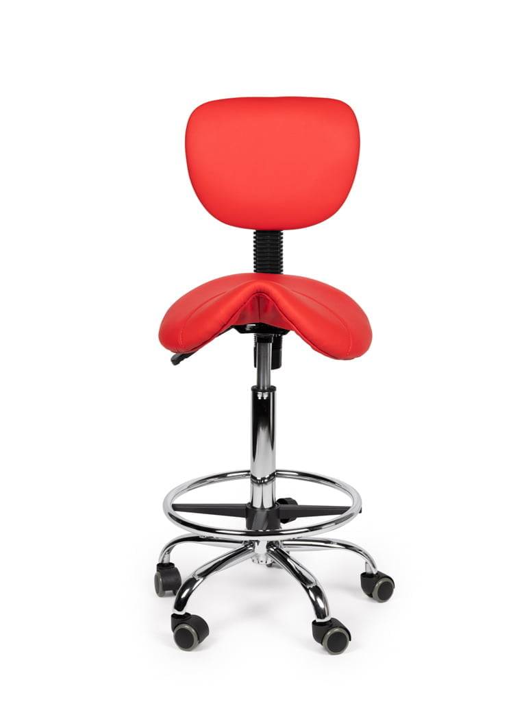 Ergonomische Zadelkruk Rood met Rugleuning – Verstelbare Zadelstoel met Wielen – Comfortabele Werkkruk voor Salon,-2
