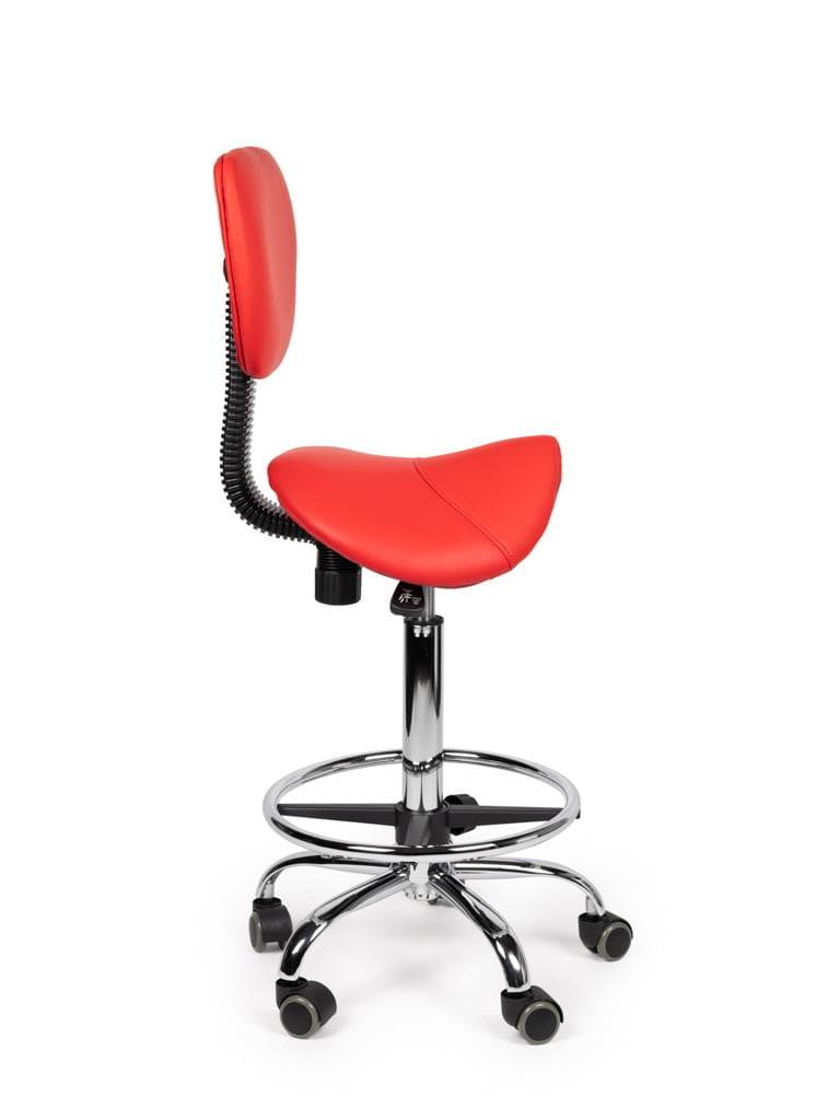 Ergonomische Zadelkruk Rood met Rugleuning – Verstelbare Zadelstoel met Wielen – Comfortabele Werkkruk voor Salon,-3