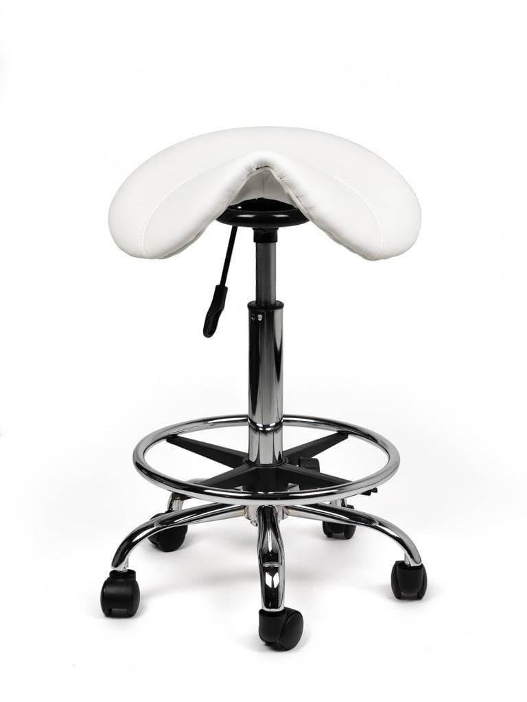 Zadelkruk Wit – Ergonomische Zadelstoel met Wielen – Verstelbare Werkkruk voor Salon, Kappers & Thuisgebruik --2