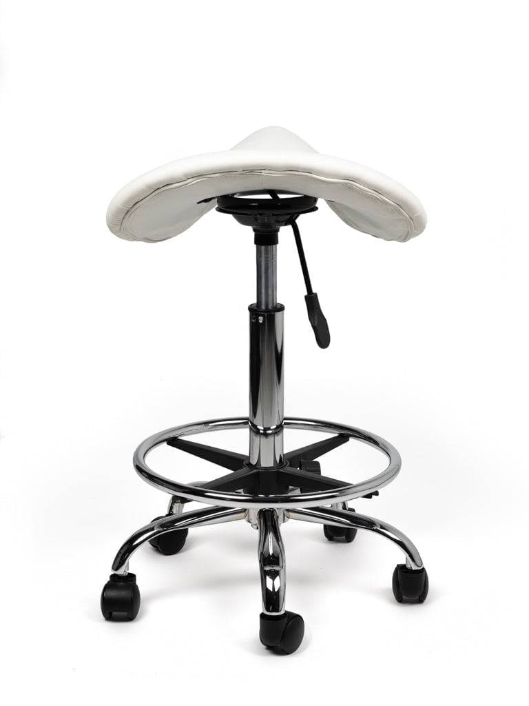 Zadelkruk Wit – Ergonomische Zadelstoel met Wielen – Verstelbare Werkkruk voor Salon, Kappers & Thuisgebruik --3