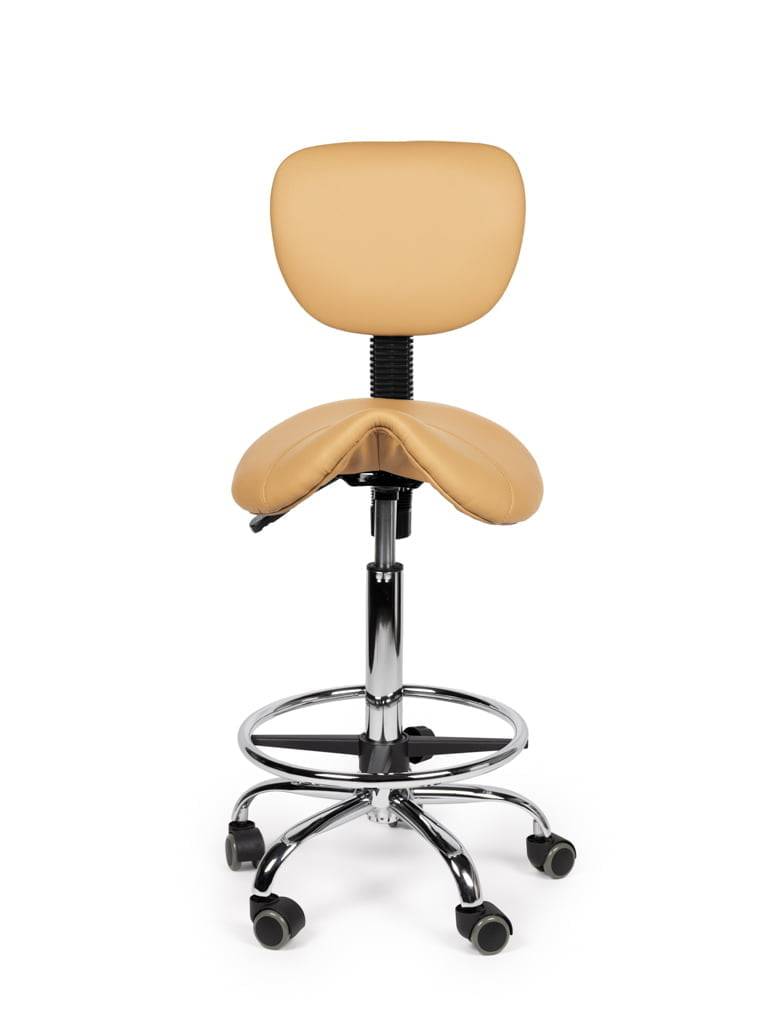 Ergonomische Zadelkruk Beige met Rugleuning – Verstelbare Zadelstoel met Wielen – Comfortabele Werkkruk voor Salon,-2