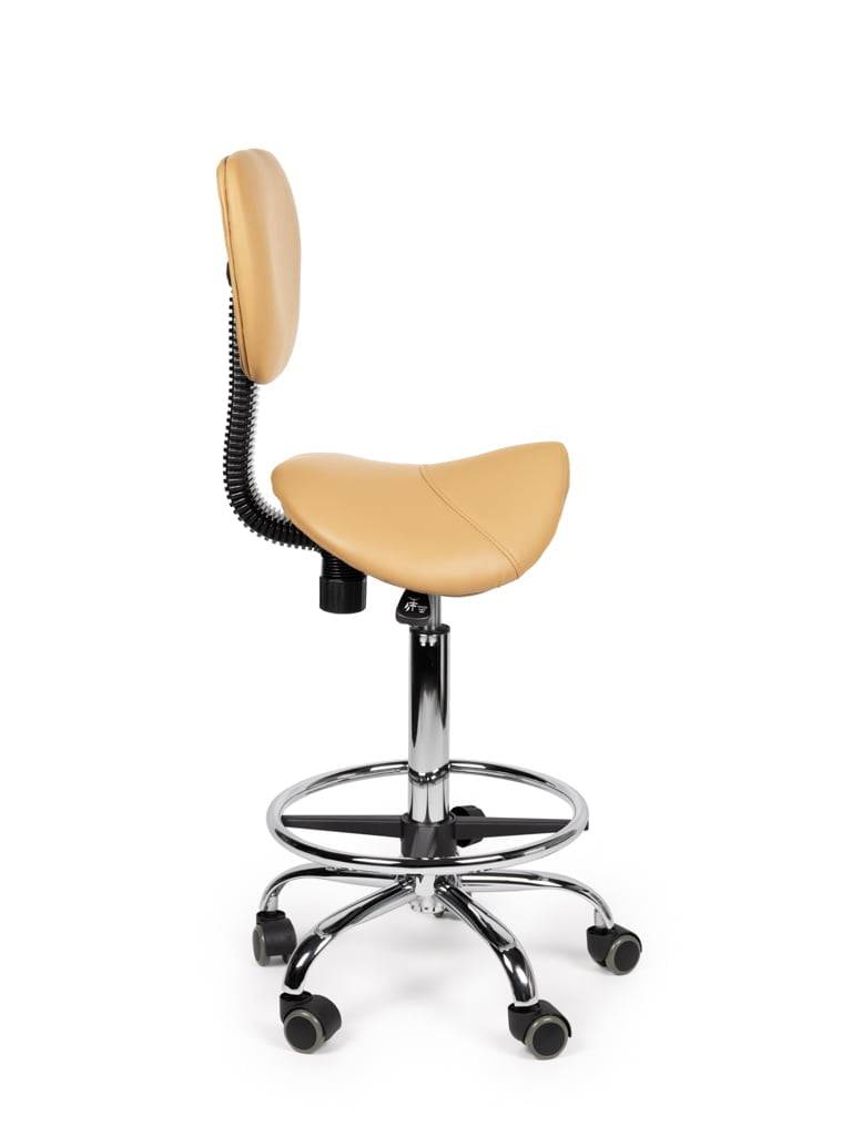 Ergonomische Zadelkruk Beige met Rugleuning – Verstelbare Zadelstoel met Wielen – Comfortabele Werkkruk voor Salon,-3