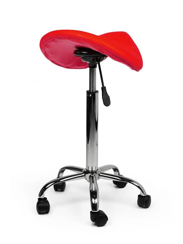Zadelkruk Rood – Ergonomische Zadelstoel met Wielen – Verstelbare Werkkruk voor Salon, Kappers & Thuisgebruik --3